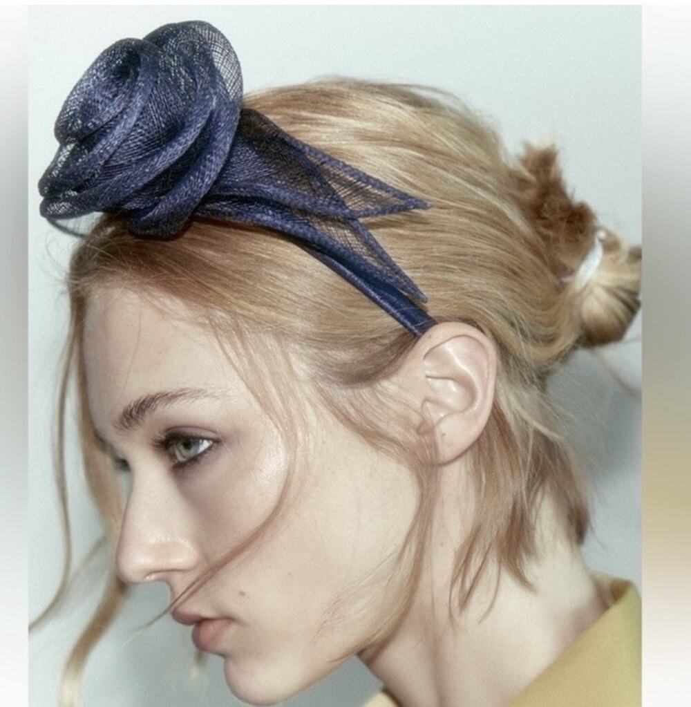 Zara Floral Head Piece Fascinator Navy Blue Derby English Wedding